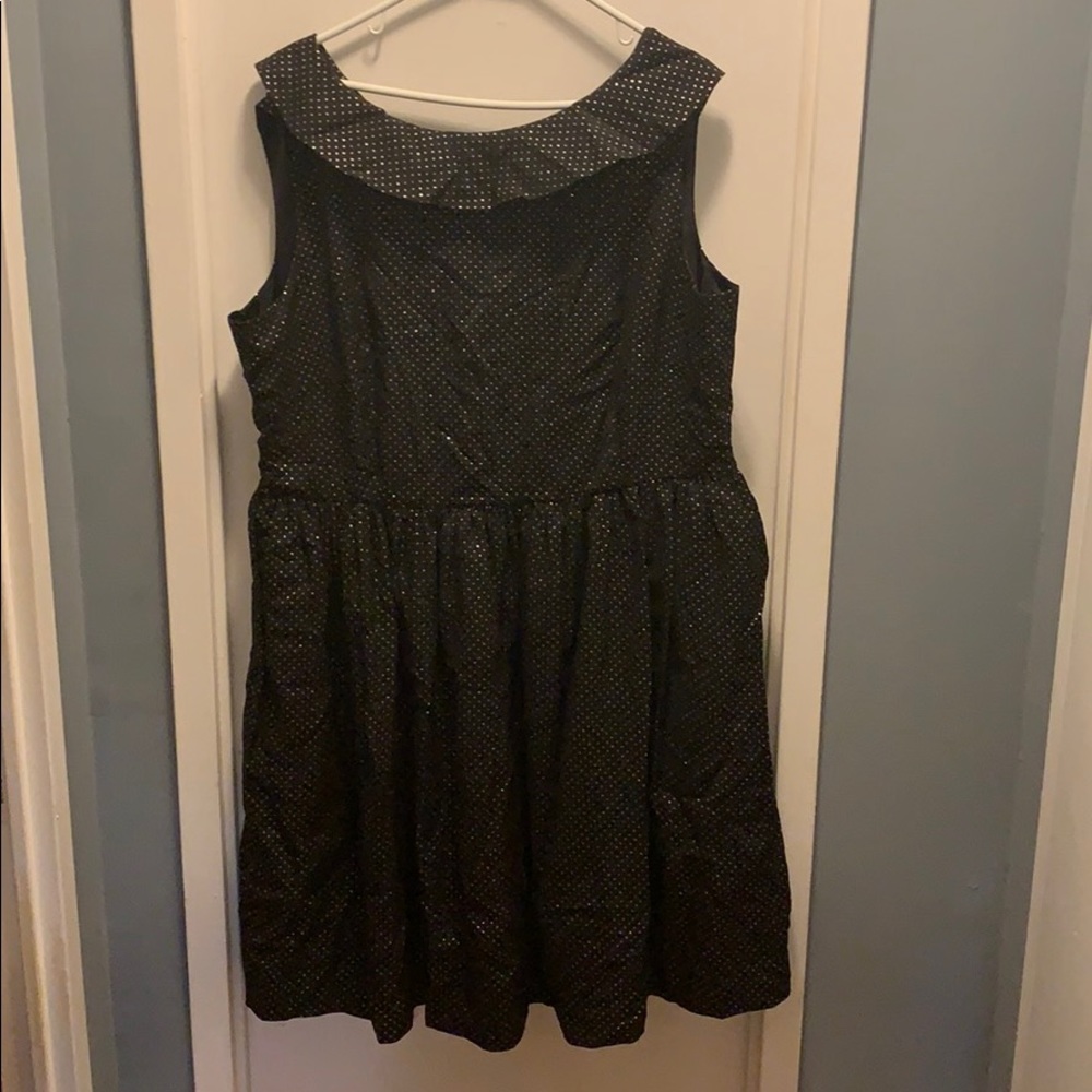 Black dress with gold sparkle polka dots